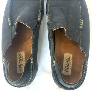Olukai Mens Moloa Slip‎ On Black Leather Shoes Size 9.5 Casual Comfort EUR 42